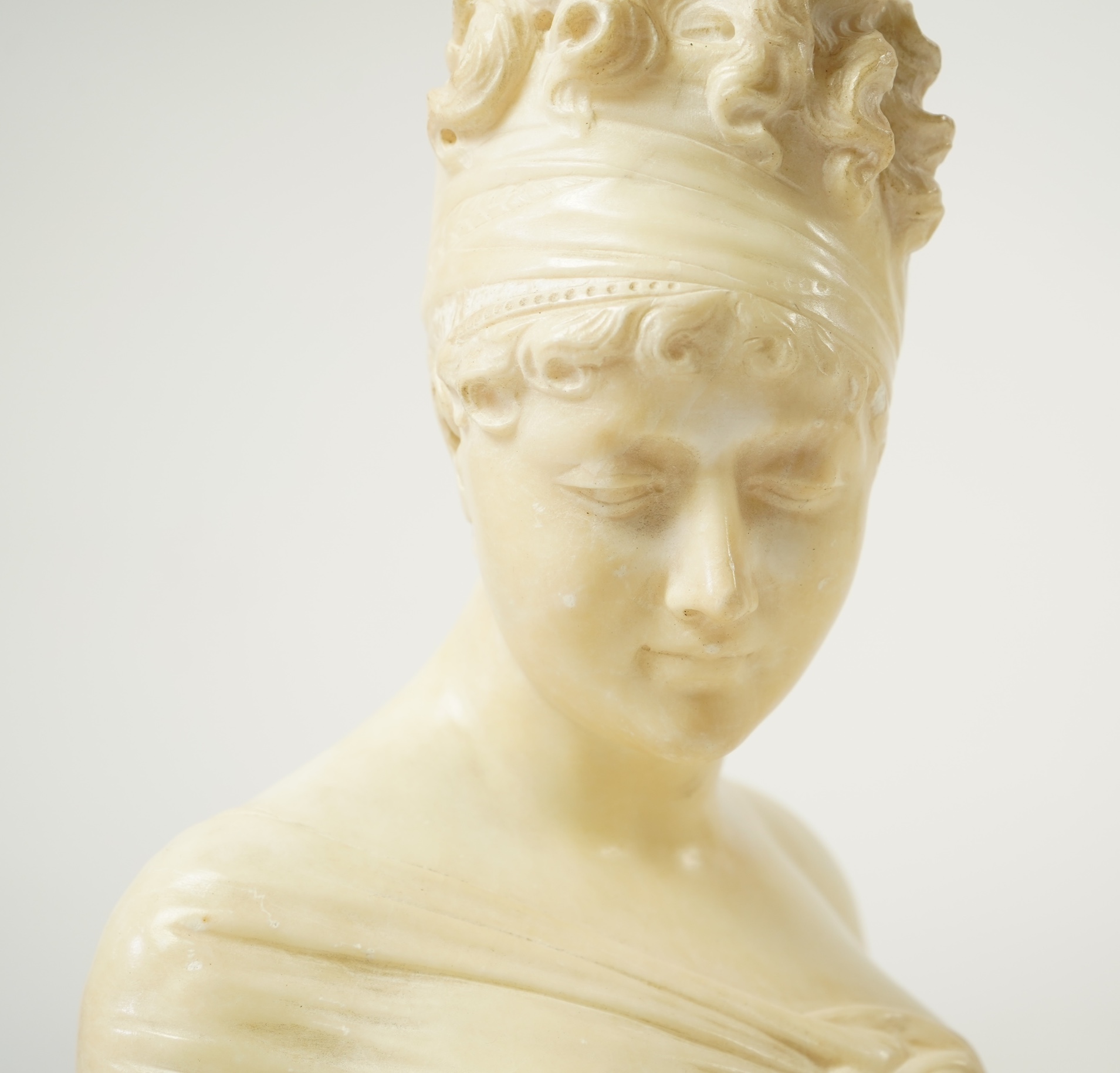 After Joseph Chinard, an alabaster bust of Madame Recamier, late 19th century